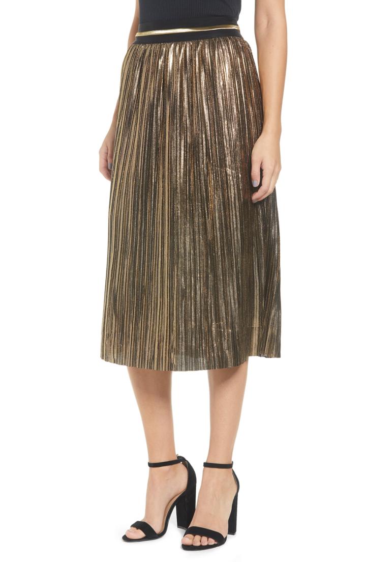 Women's Moon River Metallic Pleat Midi Skirt - Metallic