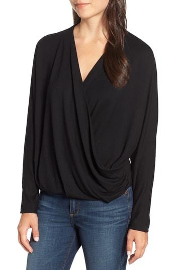 Women's Press Drape Front Dolman Sleeve Top - Black
