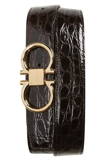 Men's Salvatore Ferragamo Crocodile Leather Belt - Dark Brown