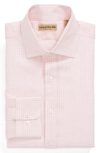 Natural Blue Gingham Linen Sport Shirt Pink