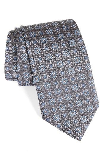 Men's David Donahue Medallion Silk Tie, Size X-long - Black