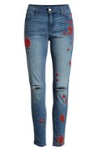 Women's Tinsel Rose Embroidered Ripped Skinny Jeans - Blue