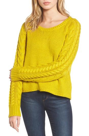 Women's Bp. Cable Sleeve Pullover, Size - Green