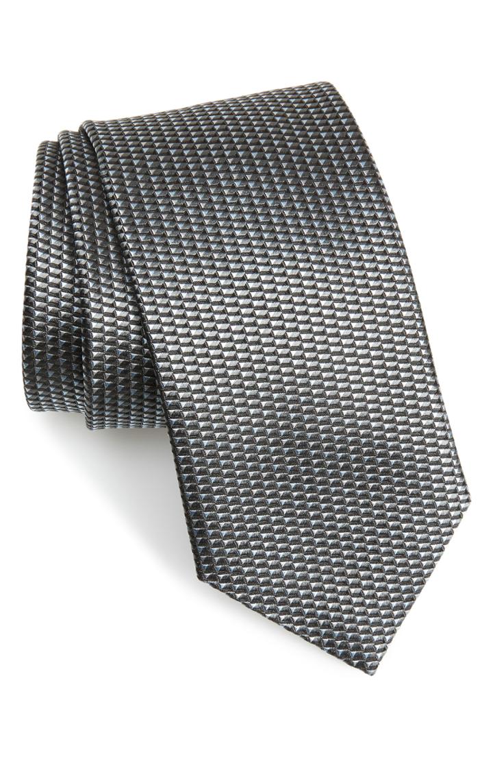Men's David Donahue Geometric Print Silk Tie, Size - Grey