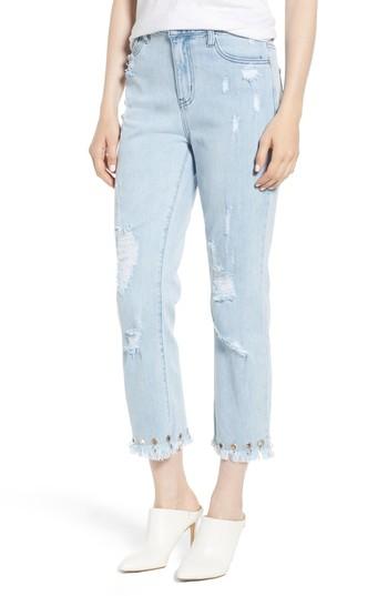 Women's Tinsel Grommet Hem Distressed Crop Jeans - Blue