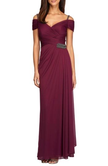 Women's Alex Evenings Embellished Cold Shoulder Gown - Purple