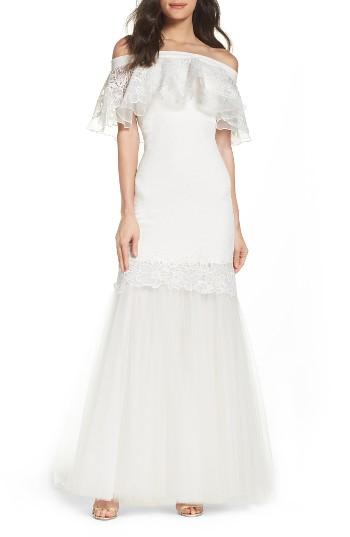 Women's Tadashi Shoji Off The Shoulder Mermaid Gown - Ivory