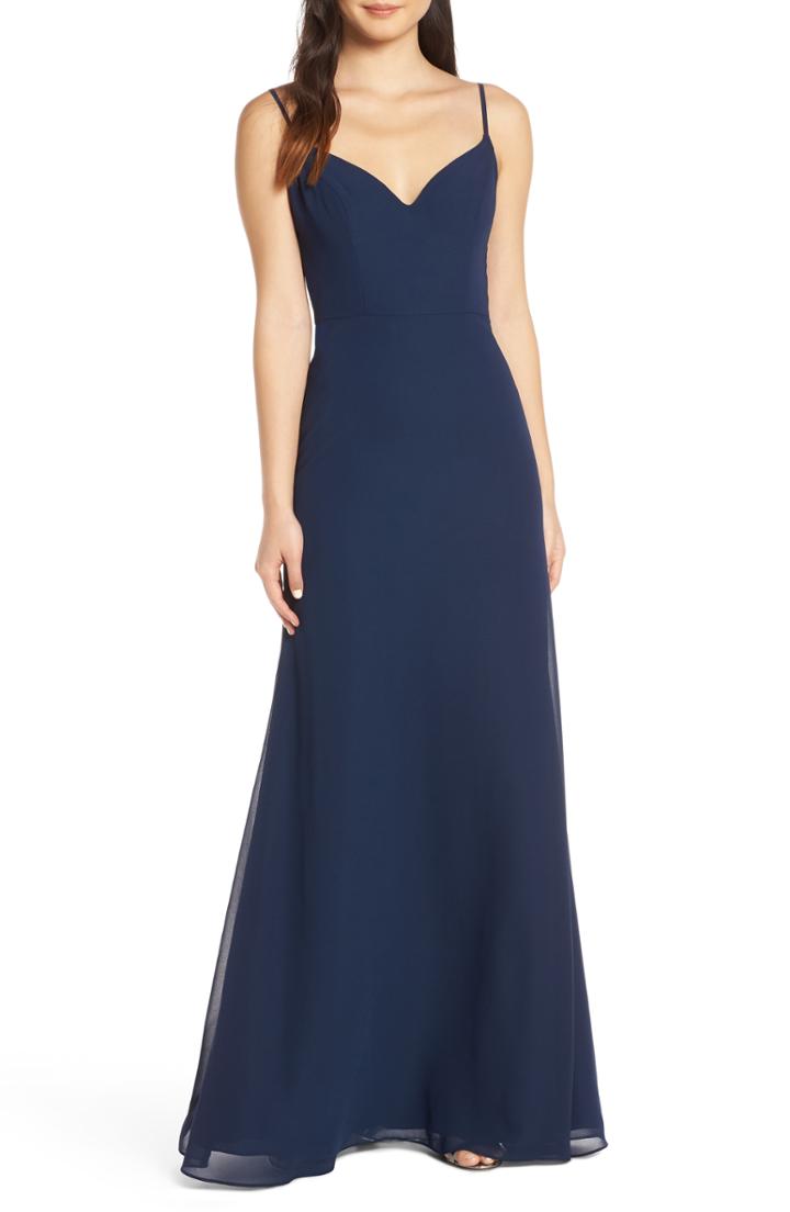 Women's Hayley Paige Occasions V-neck Chiffon Evening Dress - Blue
