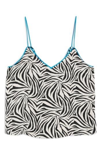 Women's Topshop Zebra Print Piped Camisole Us (fits Like 0) - Black