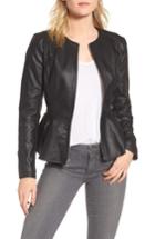 Women's Guess Perforated Peplum Hem Faux Leather Jacket - Black