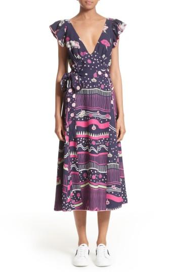 Women's Marc Jacobs Glories Crepe Back Satin Midi Wrap Dress - Blue
