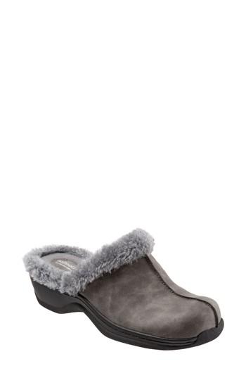 Women's Softwalk Abigail Clog With Faux Shearling Trim .5 M - Grey