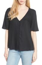 Women's Hinge Button Front V-neck Top - Black