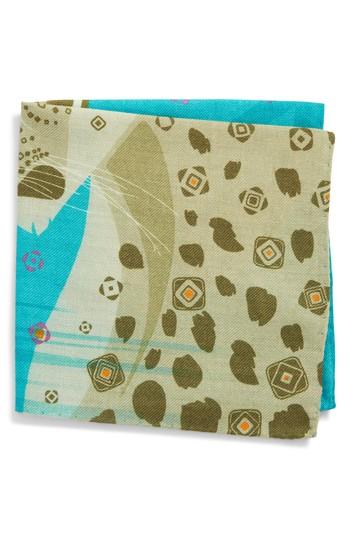 Men's Eton Animal Print Silk Pocket Square, Size - Green