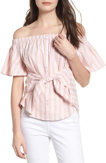 Women's Bp Tie Detail Off The Shoulder Top, Size - Pink