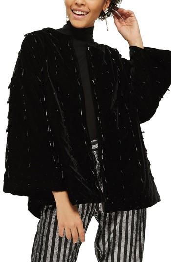 Women's Topshop Noelle Beaded Velvet Kimono Us (fits Like 0) - Black