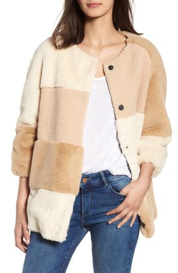 Women's Bcbgeneration Patchwork Faux Fur Jacket - Beige