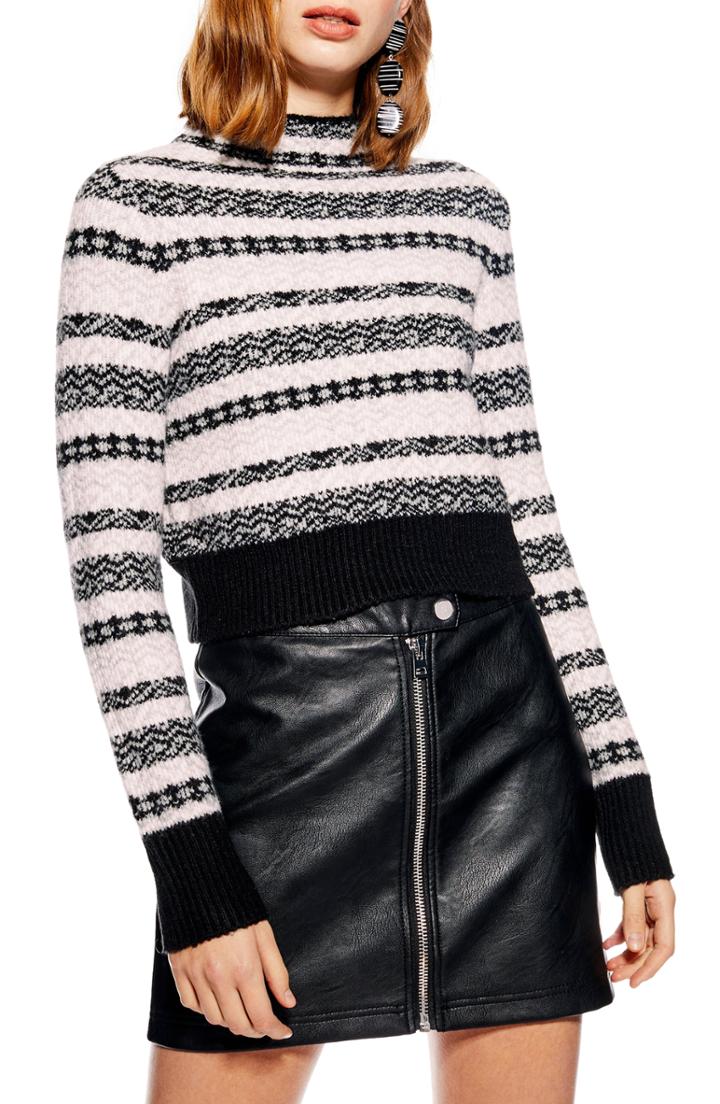 Women's Topshop Fair Isle Crop Sweater Us (fits Like 10-12) - Black