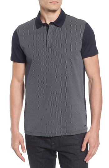 Men's Boss Orange Slim Fit Micro Pattern Polo - Blue