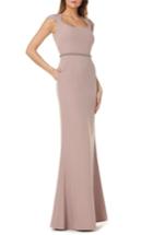 Women's Kay Unger Cap Sleeve Stretch Crepe Gown - Brown