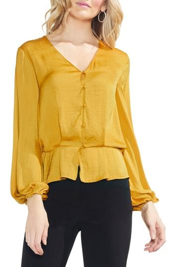 Women's Vince Camuto Peplum Hem Button-down Blouse - Yellow