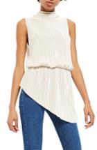 Women's Topshop Pleated Asymmetrical Top Us (fits Like 0) - Ivory