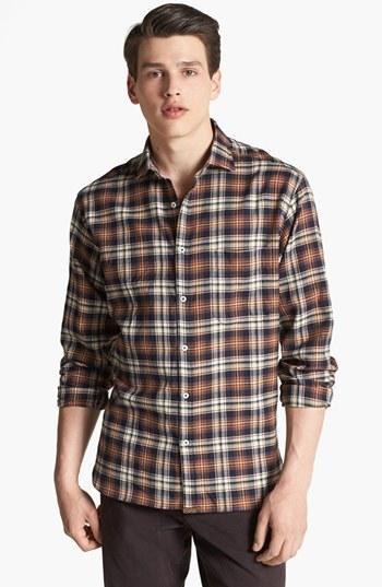 Billy Reid 'john T' Plaid Shirt Brown/ Navy Plaid