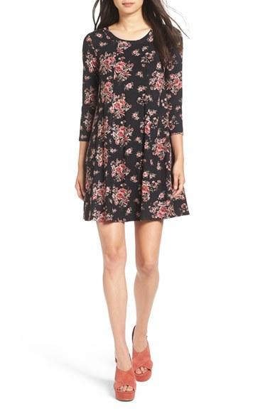 Women's Lush 'leah' Floral Print Shift Dress - Black