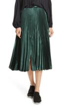 Women's Vince Chevron Pleated Satin Skirt - Green