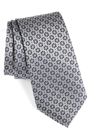 Men's Calibrate Clover Medallion Silk Tie, Size - Metallic