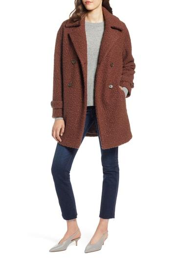 Women's Halogen Double Breasted Boucle Coat, Size - Brown