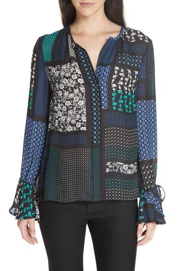 Women's Derek Lam 10 Crosby Tie Sleeve Silk Blouse - Black