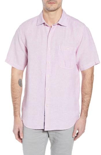 Men's Tommy Bahama Sand Linen Dobby Stripe Sport Shirt - Pink