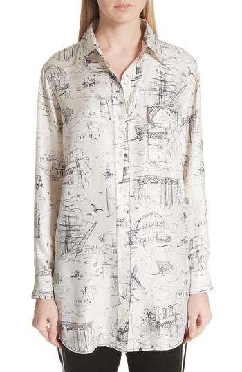 Women's Burberry Chava Sketch Silk Shirt Us / 34 It - Ivory