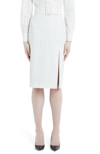 Women's Sara Battaglia Belted Pinstripe Wool Pencil Skirt Us / 36 It - White