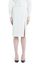 Women's Sara Battaglia Belted Pinstripe Wool Pencil Skirt Us / 36 It - White