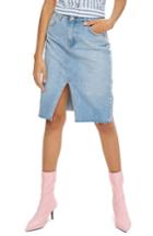 Women's Topshop Denim Midi Skirt Us (fits Like 0-2) - Blue
