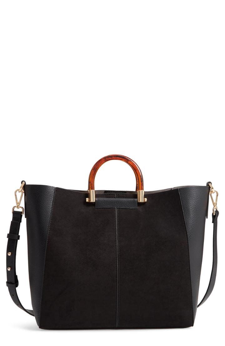 Topshop Sallie Faux Leather Shopper - Black
