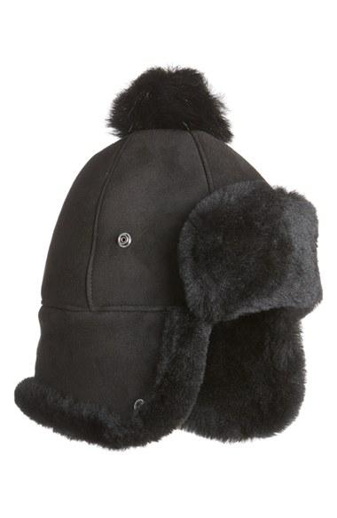 Women's Ugg Genuine Shearling Pom Hat - Black