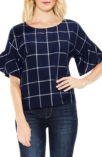 Women's Two By Vince Camuto Ruffle Sleeve Windowpane Top - Black