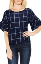Women's Two By Vince Camuto Ruffle Sleeve Windowpane Top - Black