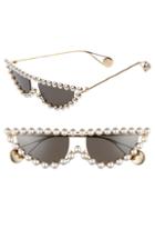 Women's Gucci 53mm Crystal Embellished Cat Eye Sunglasses - Gold/ Pearls W/ Solid Grey