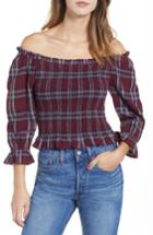 Women's Moon River Plaid Smocked Off The Shoulder Top