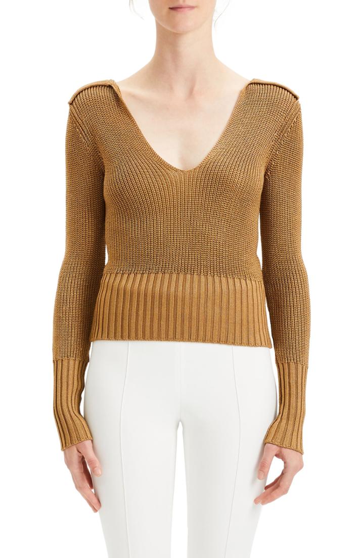 Women's Theory Back Collar Ribbed Plunge Neck Sweater