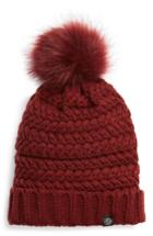 Women's Treasure & Bond Cable Knit Beanie With Faux Fur Pom - Red