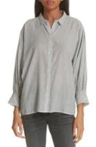 Women's Nili Lotan Trenton Stripe Cotton Shirt - Grey