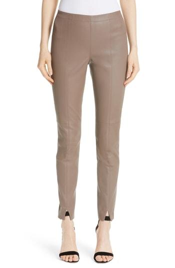 Women's St. John Collection Stretch Nappa Leather Crop Pants - Brown