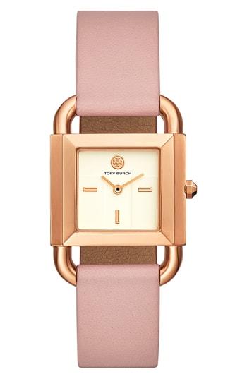 Women's Tory Burch Phipps Leather Strap Watch, 29mm X 42mm