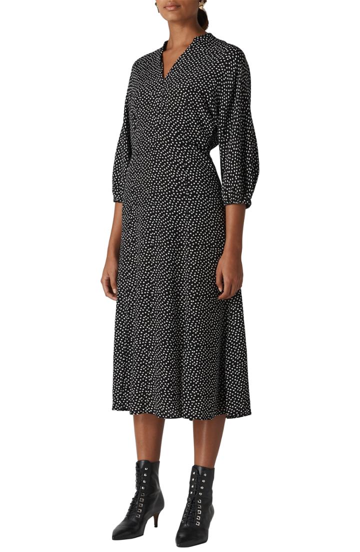 Women's Whistles Helena Confetti Heart Print Midi Dress Us / 4 Uk - Black