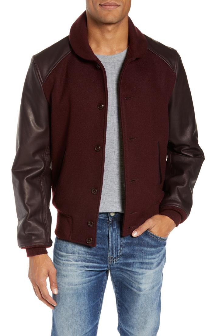 Men's Schott Nyc Wool Blend Varsity Jacket - Black